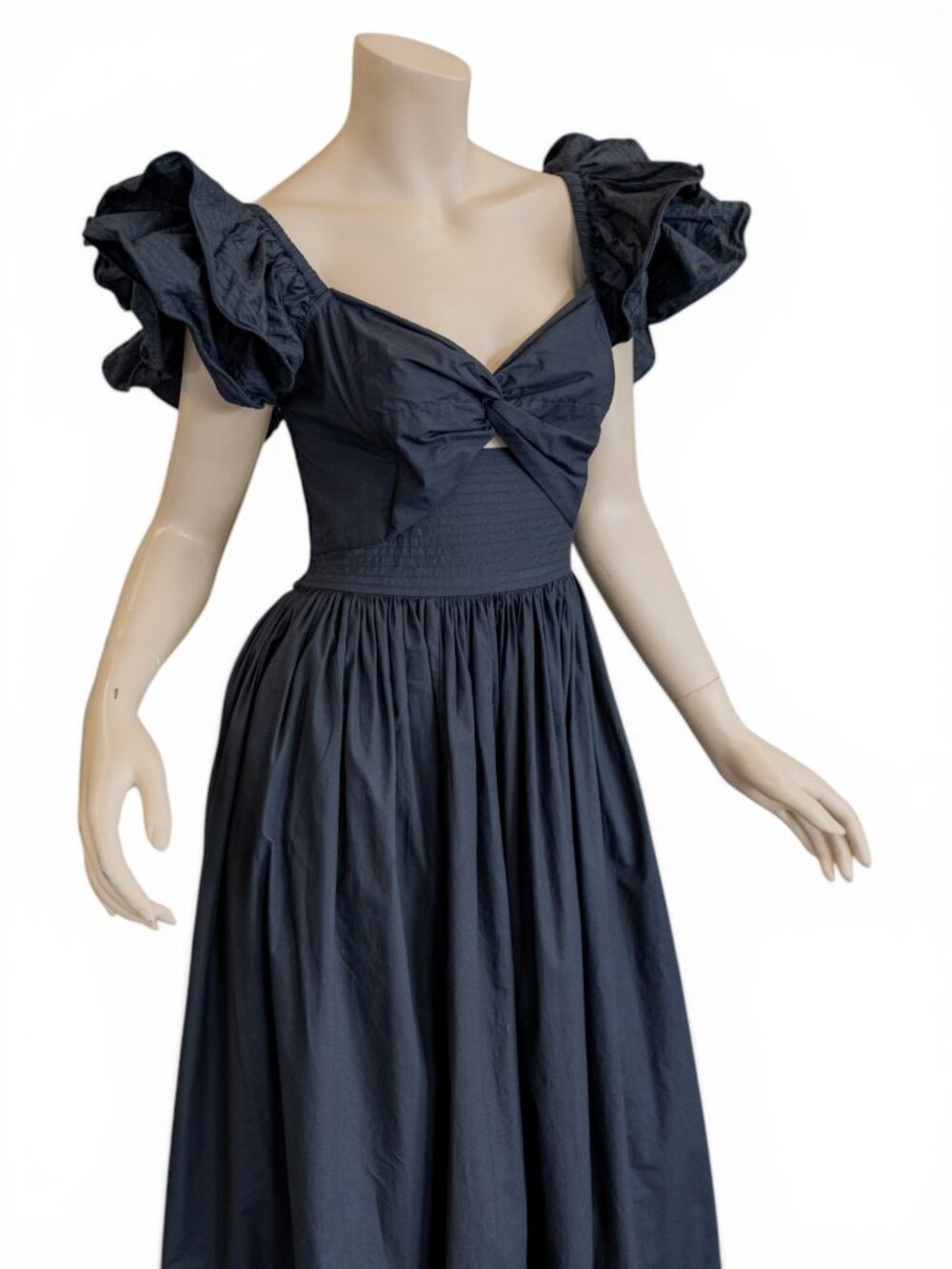 Cleobella Piper Midi Dress Black Organic Cotton Romantic Ruffle Sleeve Boho - Picture 11 of 14